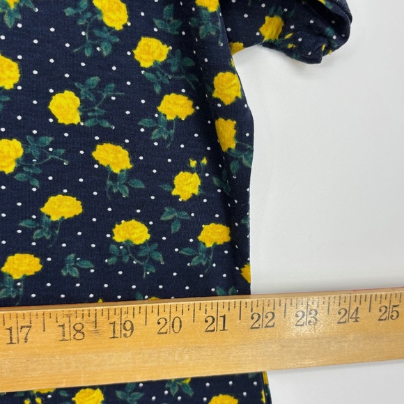 LuLaRoe Size 2XL Midi Dress Navy Blue Yellow Rose Floral Polka Dot Belt Short Sl - Picture 9 of 10